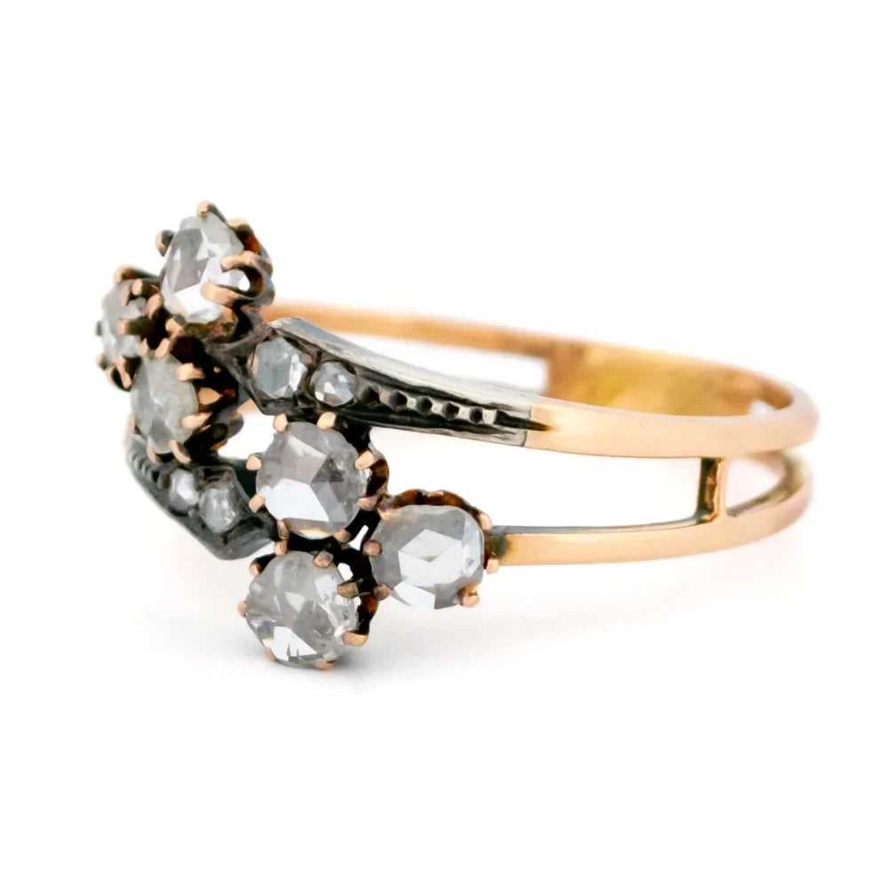 Antique Rose Cut Diamond Crossover Ring
