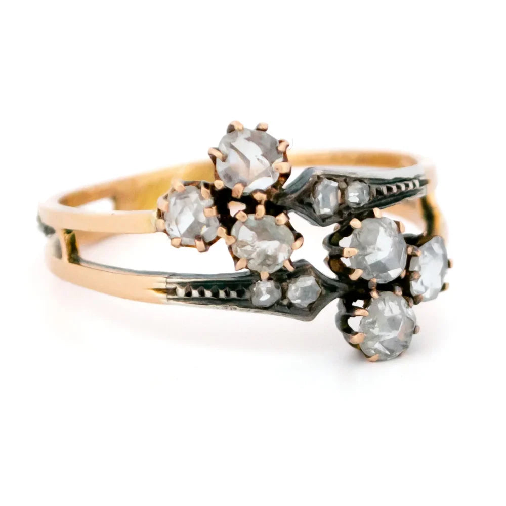 Antique Rose Cut Diamond Crossover Ring