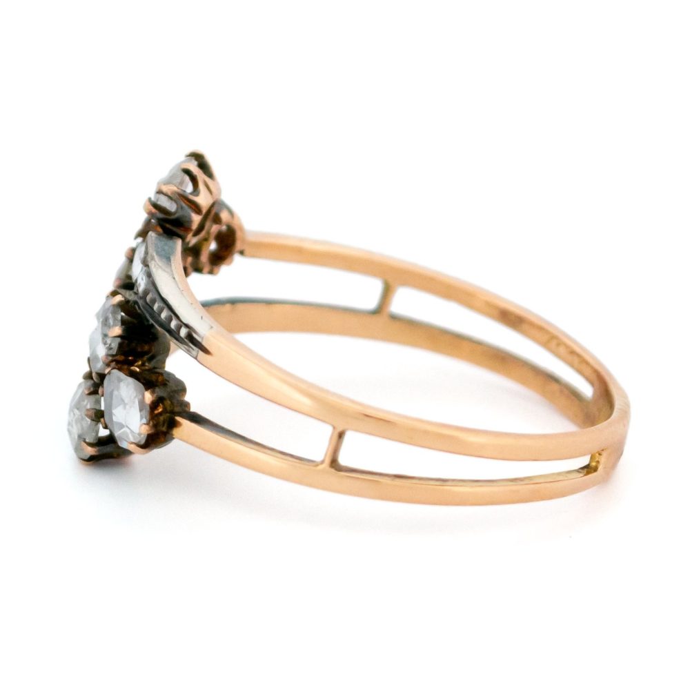 Antique Rose Cut Diamond Crossover Ring