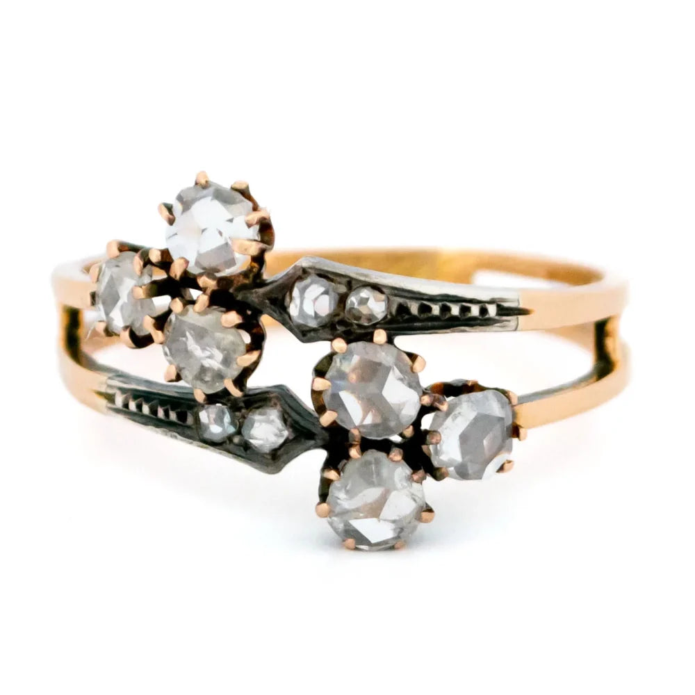 Antique Rose Cut Diamond Crossover Ring