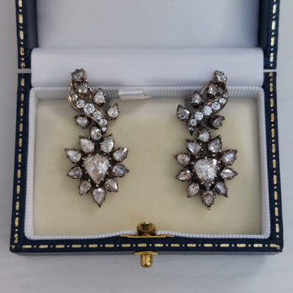 Antique Rose Diamond Drop Earrings, 8cts