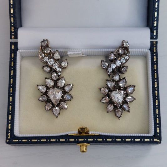 Antique Rose Diamond Drop Earrings, 8cts