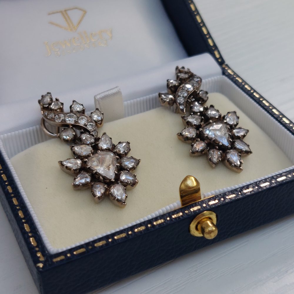 Antique Rose Diamond Drop Earrings, 8cts