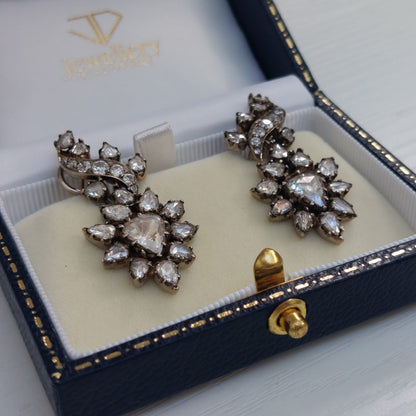 Antique Rose Diamond Drop Earrings, 8cts