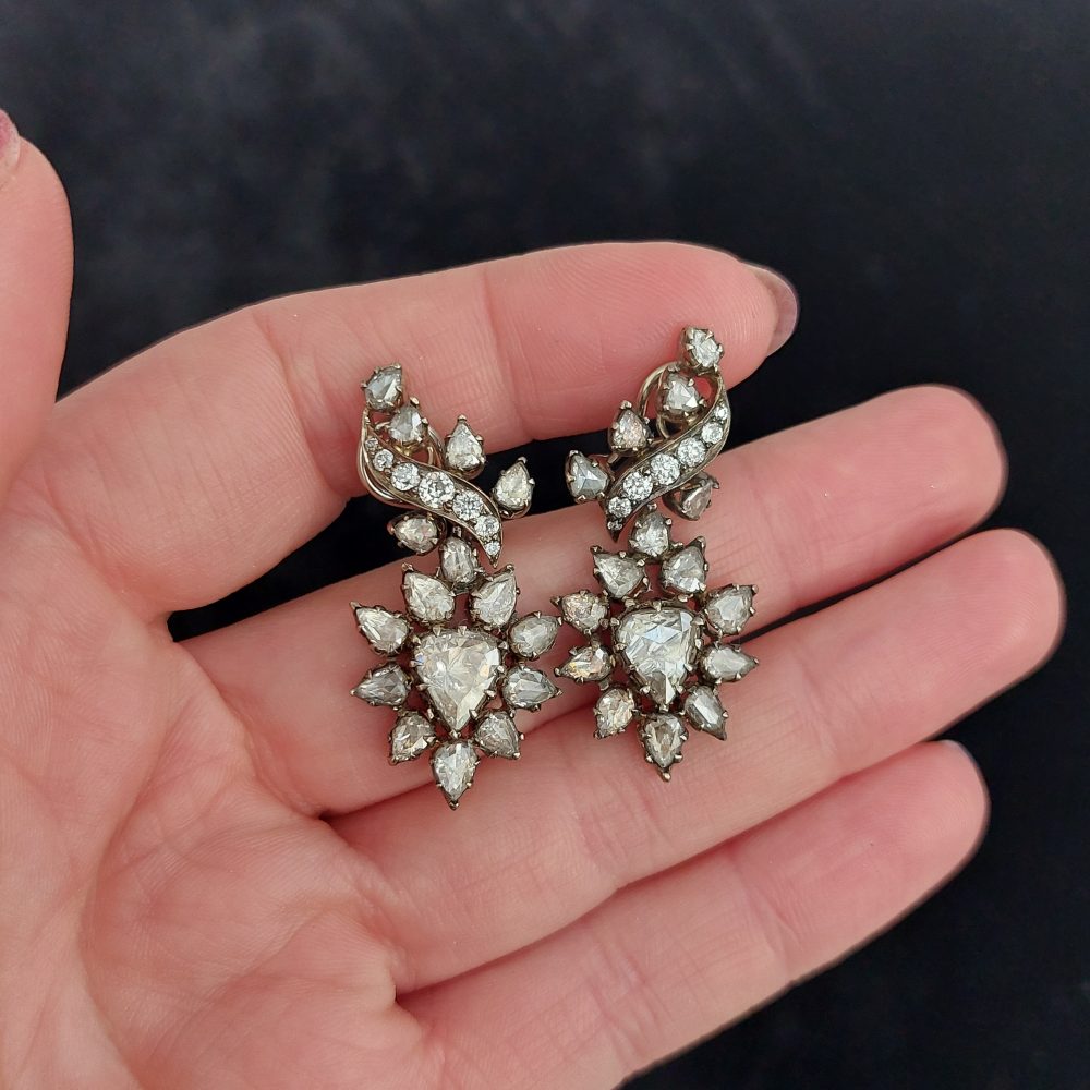 Antique Rose Diamond Drop Earrings, 8cts