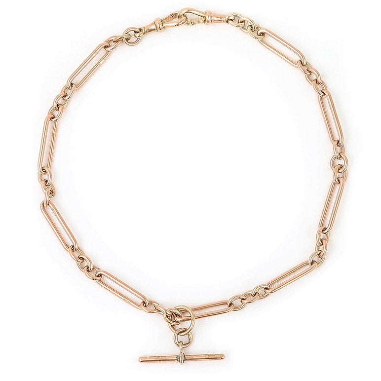 Antique Rose Gold Trombone Link Albert Chain Necklace