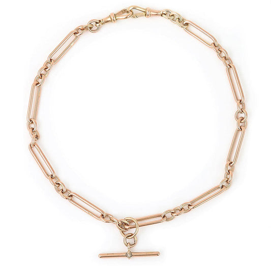 Antique Rose Gold Trombone Link Albert Chain Necklace
