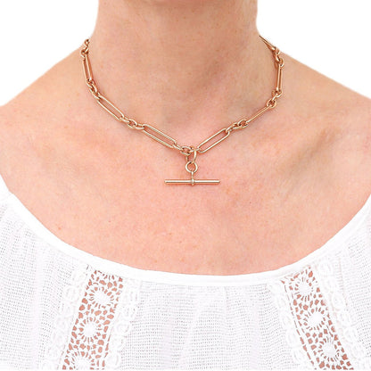 Antique 9ct Rose Gold Trombone Link Albert Chain Necklace