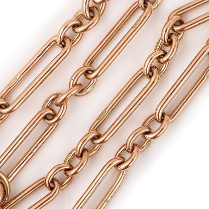 Antique 9ct Rose Gold Trombone Link Albert Chain Necklace