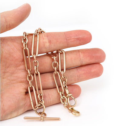 Edwardian Antique 9ct Rose Gold Trombone Link Albert Chain Necklace
