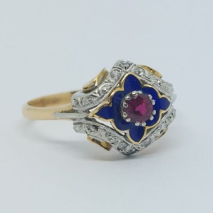 Antique Art Deco Ruby and Enamel Ring