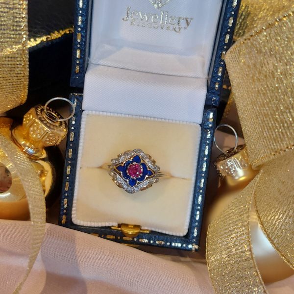 Antique Art Deco Ruby and Enamel Ring