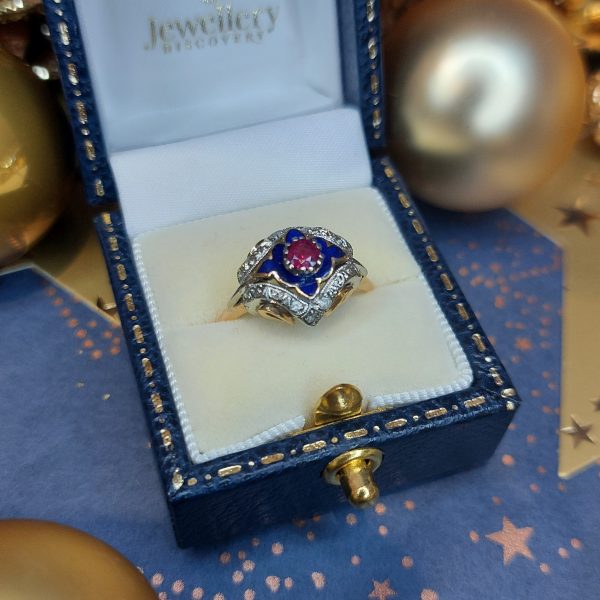 Antique Art Deco Ruby and Enamel Ring