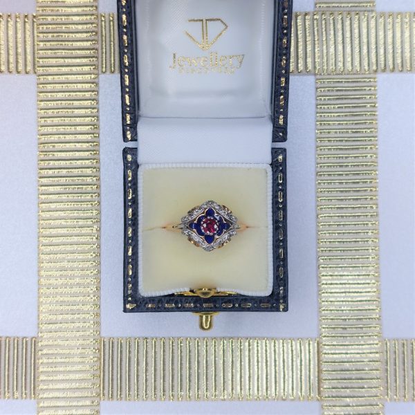 Antique Art Deco Ruby and Enamel Ring