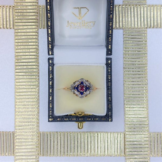 Antique Art Deco Ruby and Enamel Ring