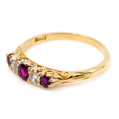 Antique Ruby and Diamond Five Stone Ring