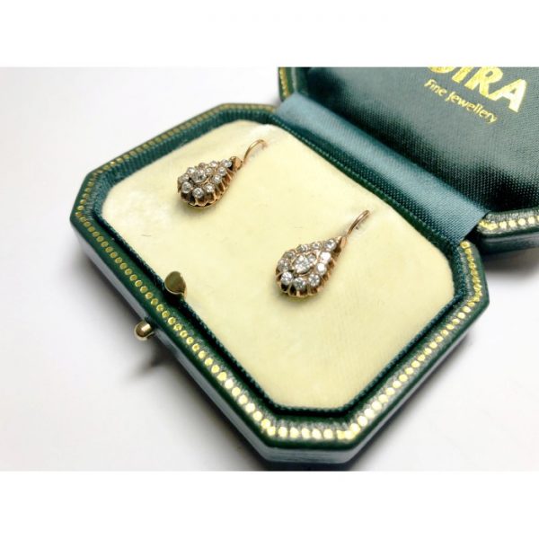 Antique Russian Diamond Gold Drop Earrings