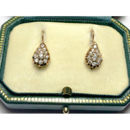 Antique Russian Diamond Gold Drop Earrings