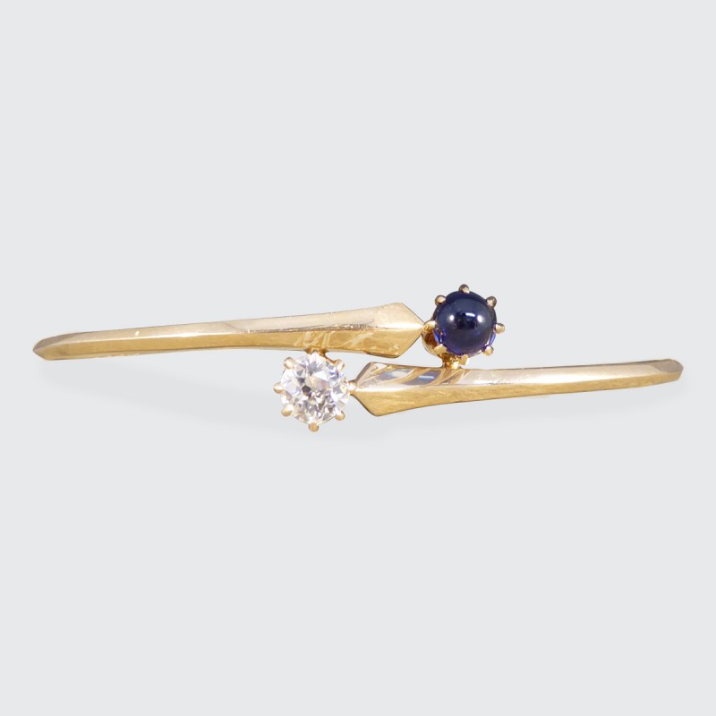 Antique Russian Diamond and Cabochon Sapphire Bangle