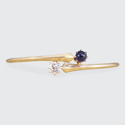 Antique Russian Diamond and Cabochon Sapphire Bangle