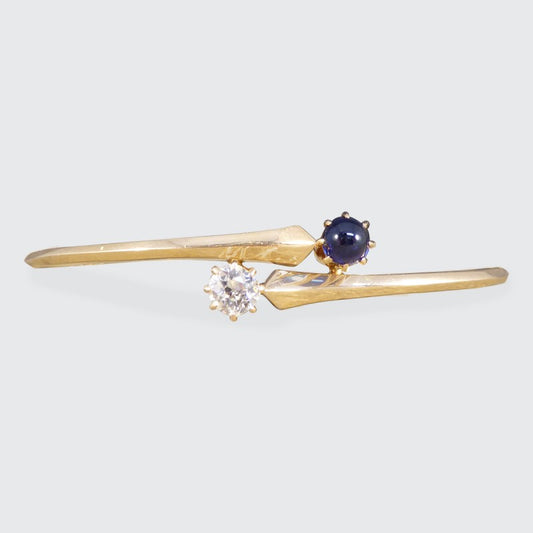 Antique Russian Diamond and Cabochon Sapphire Bangle