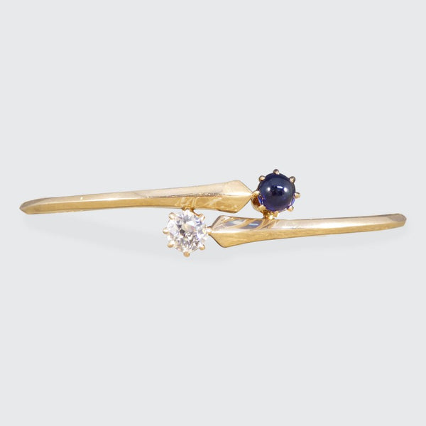Antique Russian Diamond and Cabochon Sapphire Bangle
