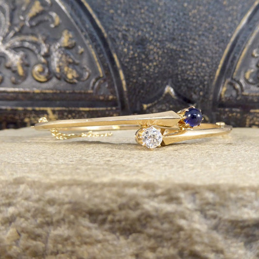 Antique Russian Diamond and Cabochon Sapphire Bangle