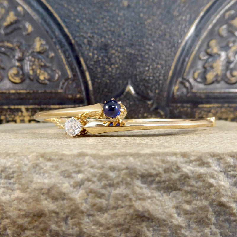 Antique Russian Diamond and Cabochon Sapphire Bangle
