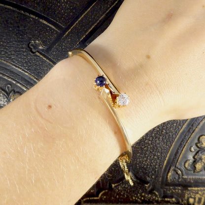 Antique Russian Diamond and Cabochon Sapphire Bangle