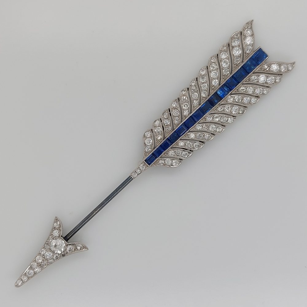 Antique Sapphire and Diamond Arrow Jabot Brooch