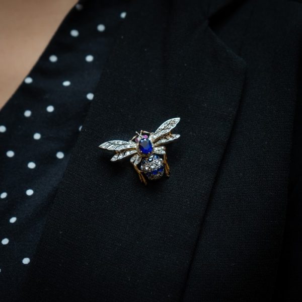 Antique Sapphire and Diamond Bee Brooch