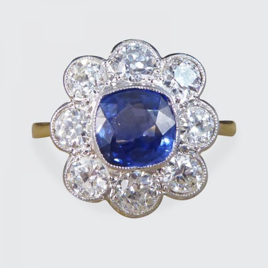 Antique Style 1.40ct Sapphire and 1.35ct Diamond Cluster Ring