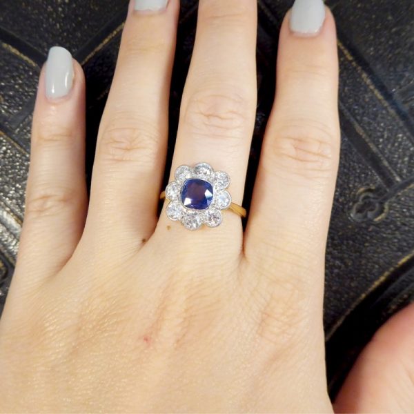 Antique Style 1.40ct Sapphire and 1.35ct Diamond Cluster Ring