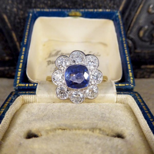 Antique Style 1.40ct Sapphire and 1.35ct Diamond Cluster Ring
