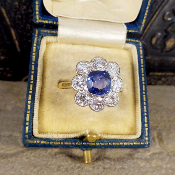 Antique Style 1.40ct Sapphire and 1.35ct Diamond Cluster Ring