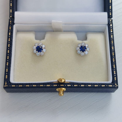 Antique Style 1.45ct Sapphire and Diamond Cluster Stud Earrings