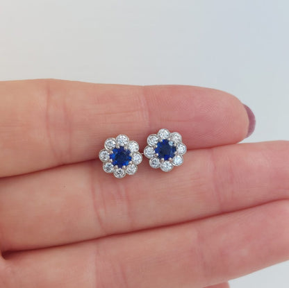 Antique Style 1.45ct Sapphire and Diamond Cluster Stud Earrings