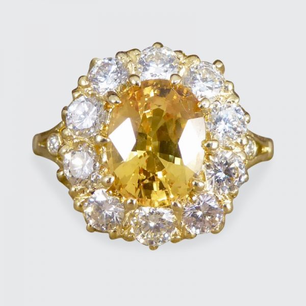 Antique Style 2.50ct Yellow Sapphire and Diamond Cluster Ring