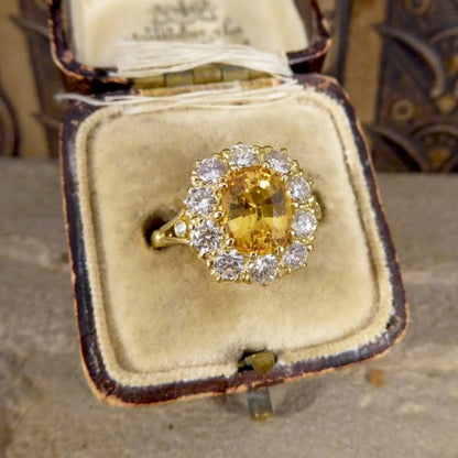 Antique Style 2.50ct Yellow Sapphire and Diamond Cluster Ring