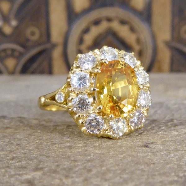 Antique Style 2.50ct Yellow Sapphire and Diamond Cluster Ring