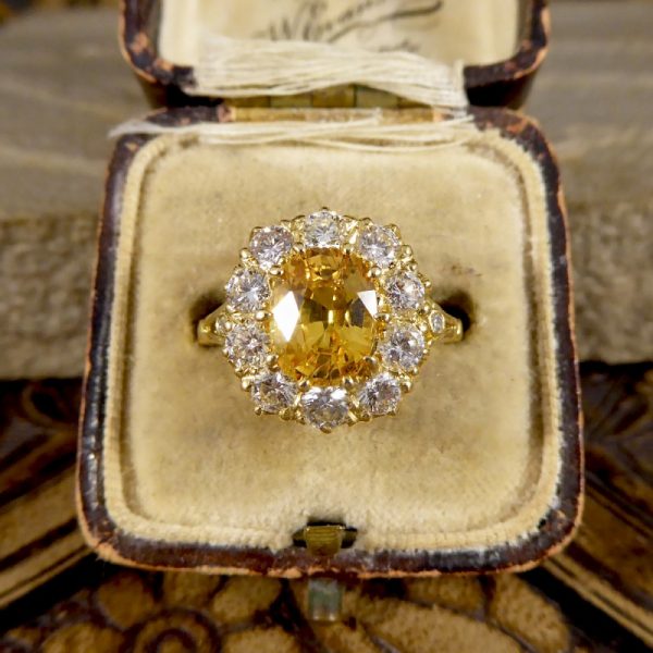 Antique Style 2.50ct Yellow Sapphire and Diamond Cluster Ring