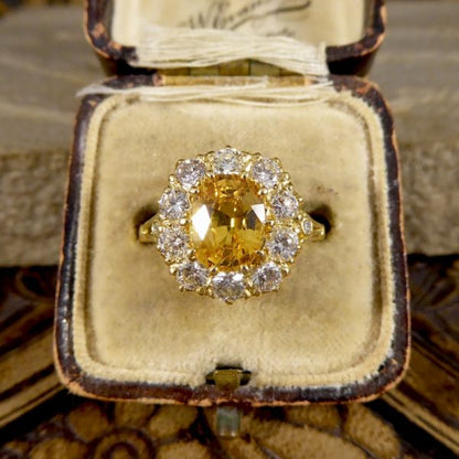 Antique Style 2.50ct Yellow Sapphire and Diamond Cluster Ring