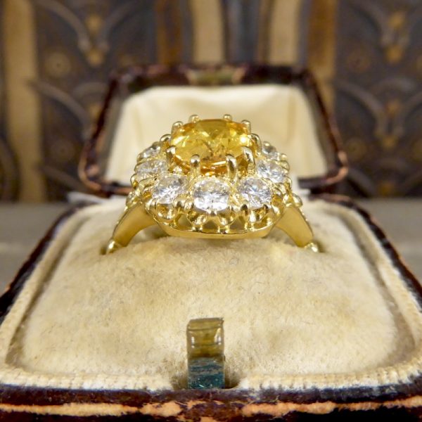 Antique Style 2.50ct Yellow Sapphire and Diamond Cluster Ring