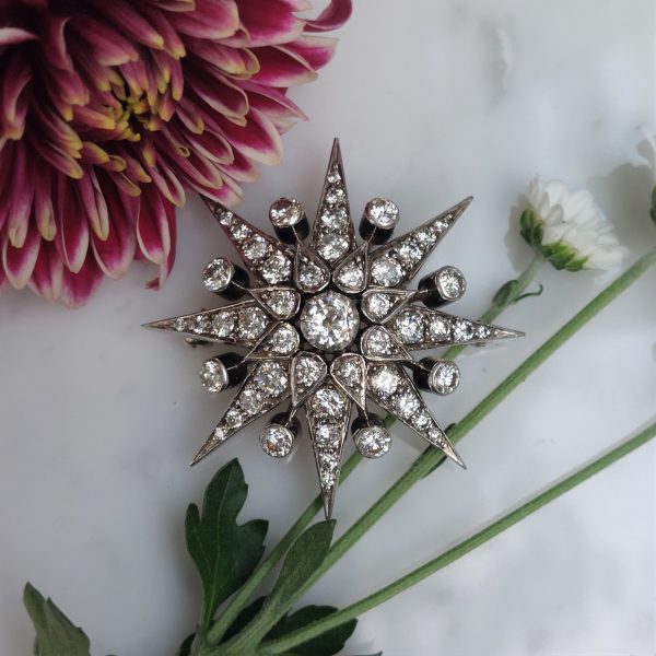 Antique Style 5cts Diamond Starburst Brooch