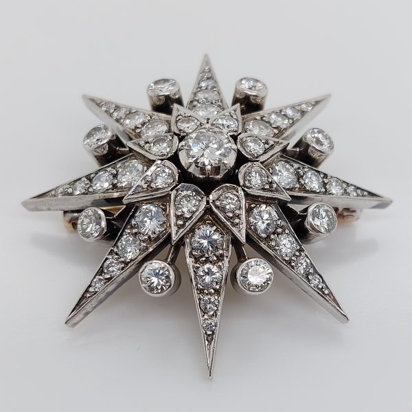 Antique Style 5cts Diamond Starburst Brooch