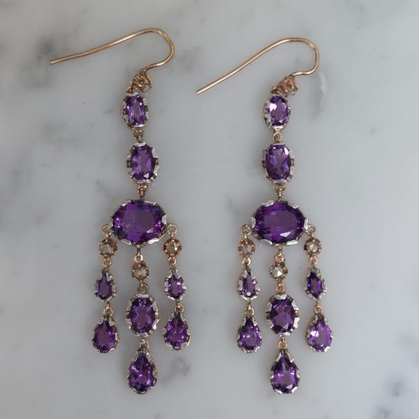Antique Style Amethyst and Diamond Chandelier Earrings
