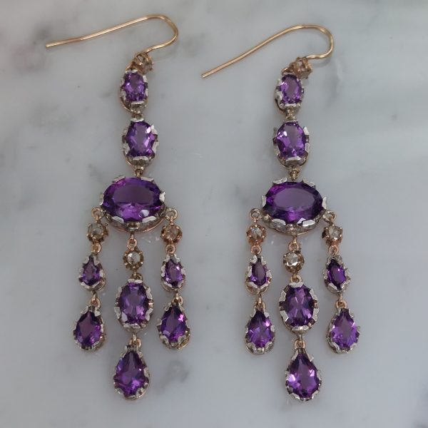 Antique Style Amethyst and Diamond Chandelier Earrings