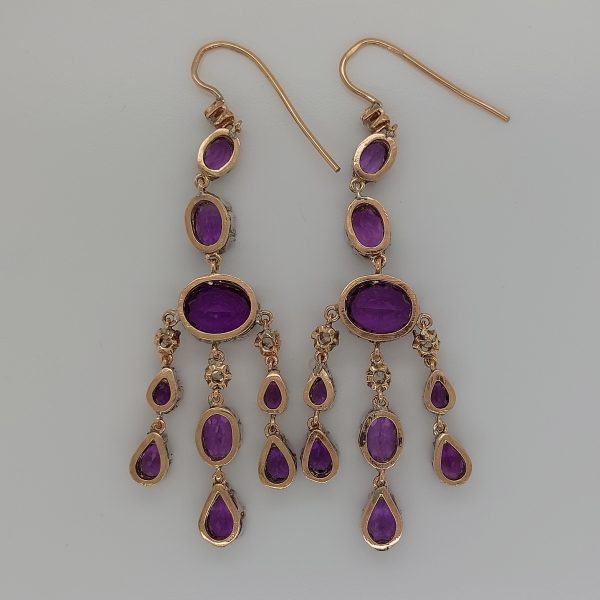 Antique Style Amethyst and Diamond Chandelier Earrings