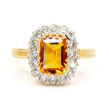 Antique Style Citrine and Diamond Cluster Ring