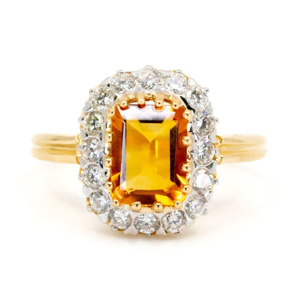 Antique Style Citrine and Diamond Cluster Ring